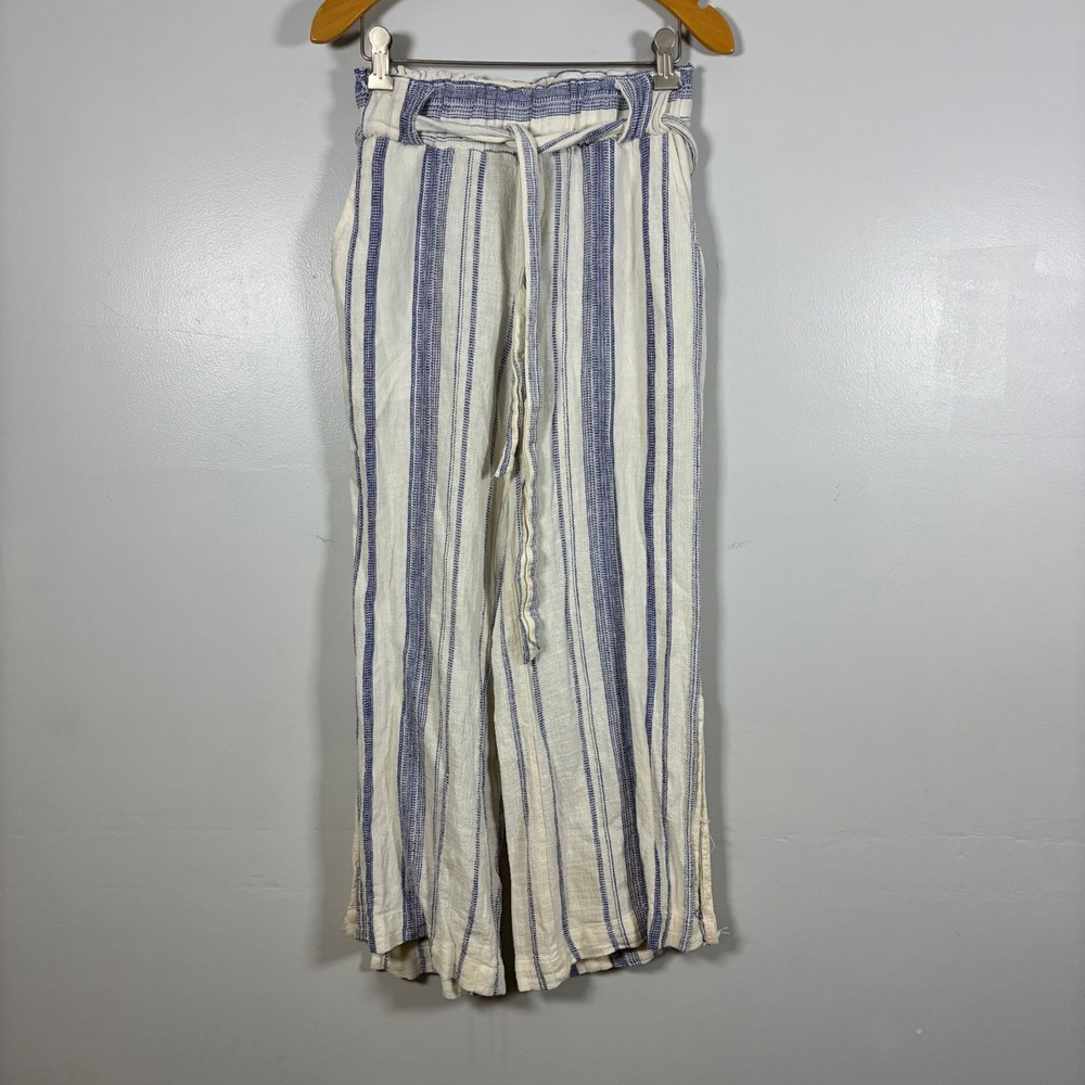 Indigo Rein Pants S Striped Linen Blend Wide Leg Paperbag Coastal Beachy Boho